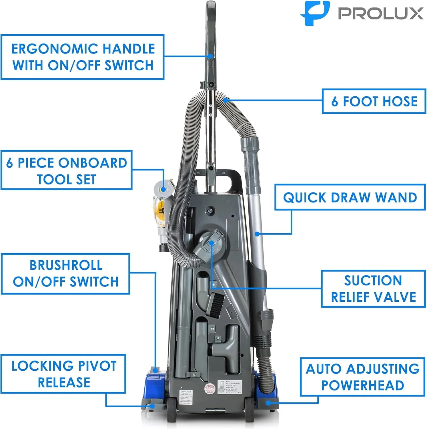 New Prolux 9000 Upright Sealed HEPA vacuum with 12 AMP Motor on board tools and 7 Year Warranty! - Image 4