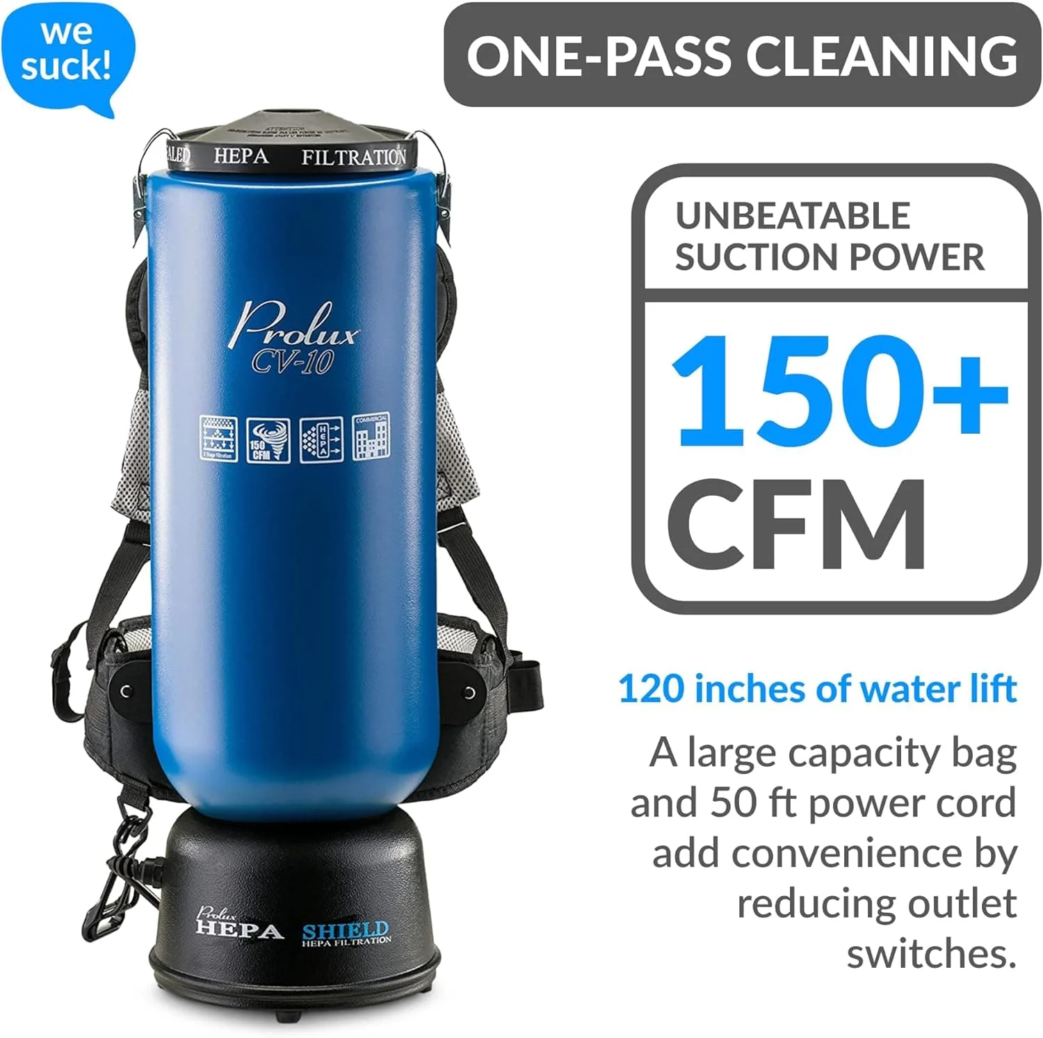 Blue Prolux 10 Quart Commercial Backpack Vacuum with 5 year warranty - Image 7