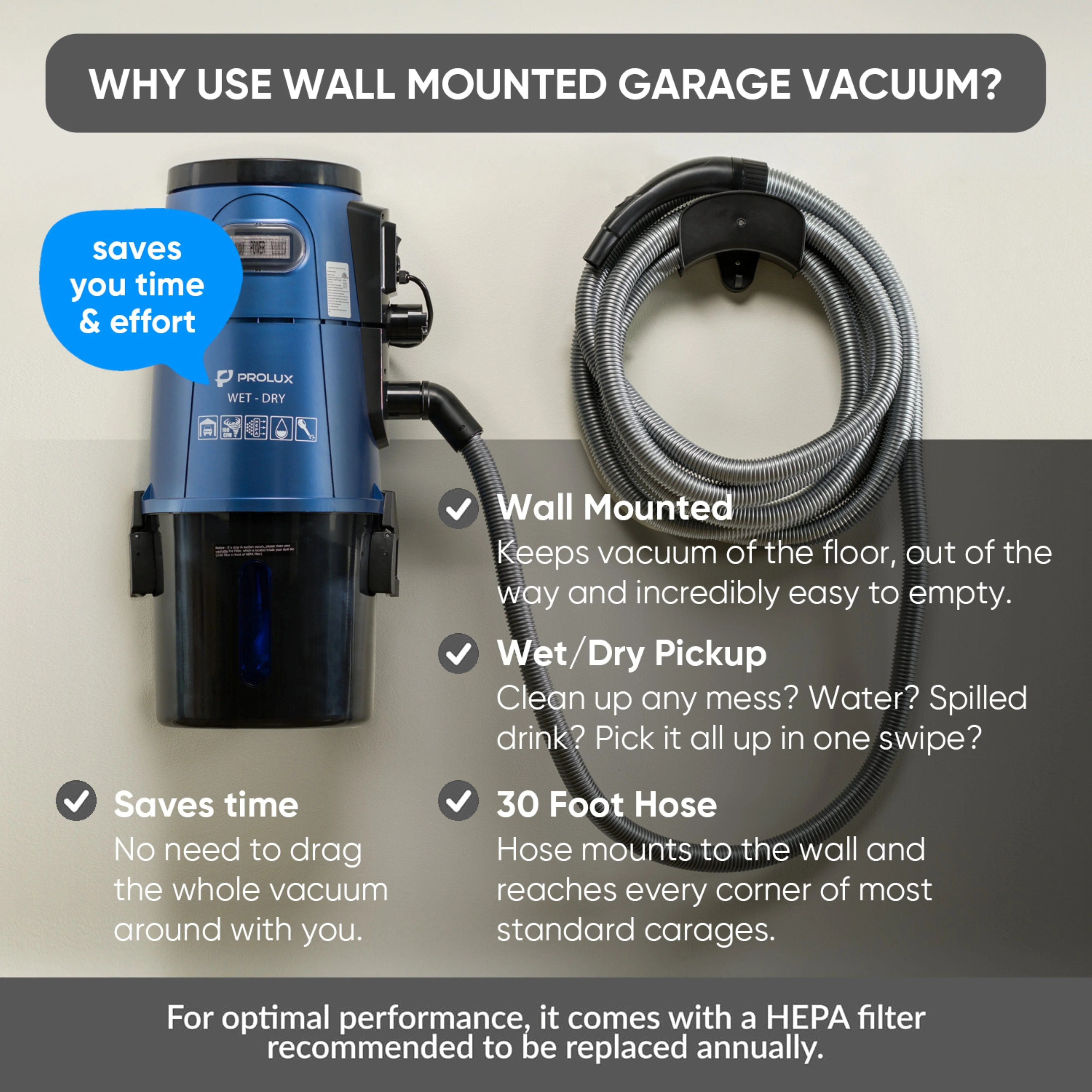 Blue Prolux Wet/Dry Garage Vacuum, Shampooer, Blower and Detailer - Image 4