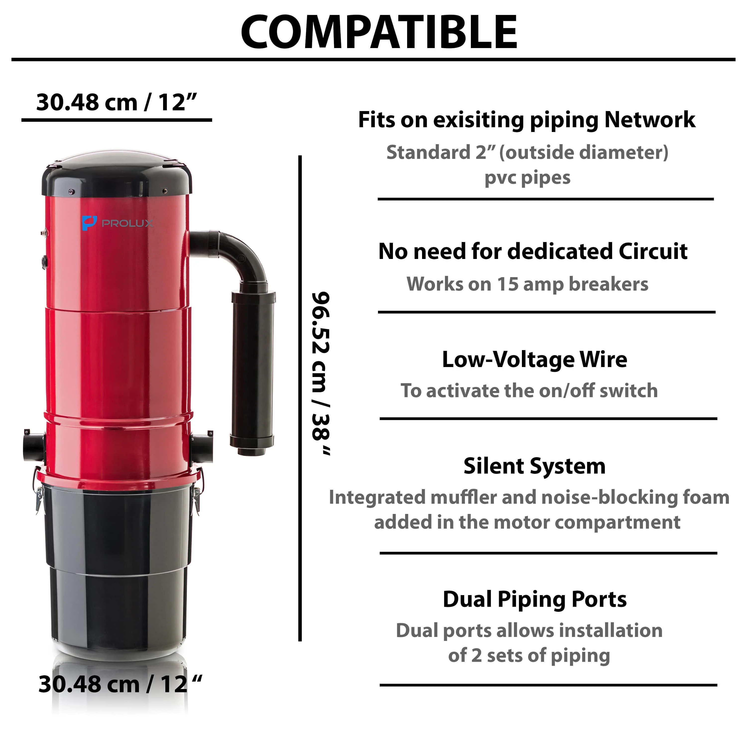 Prolux CV12000 Central Vacuum Power Unit with powerful 2 speed motor and 25 Year Warranty! - Image 3