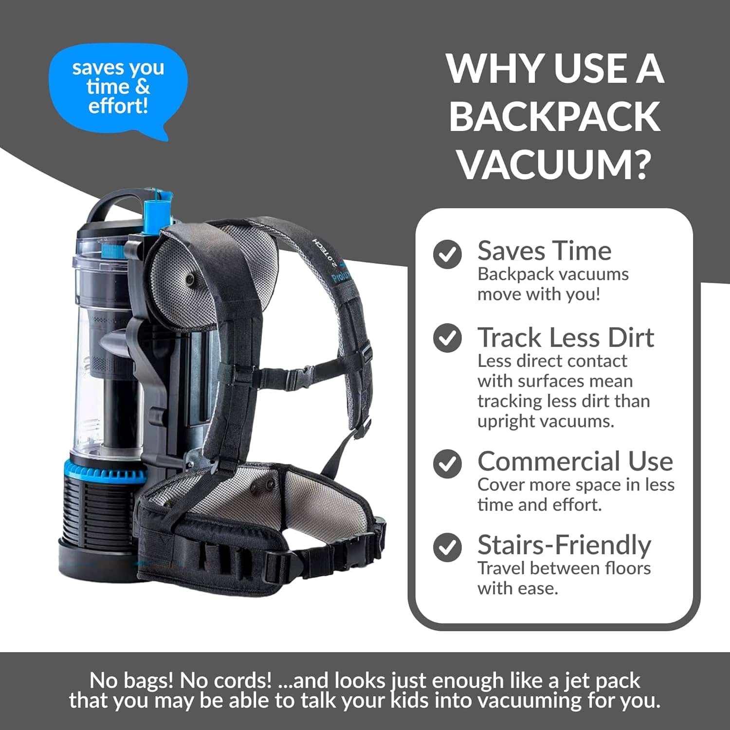 Demo 1 Hour Prolux 2.0 Cordless Bagless Upright Backpack Vacuum with Lithium Ion Batteries - Image 4