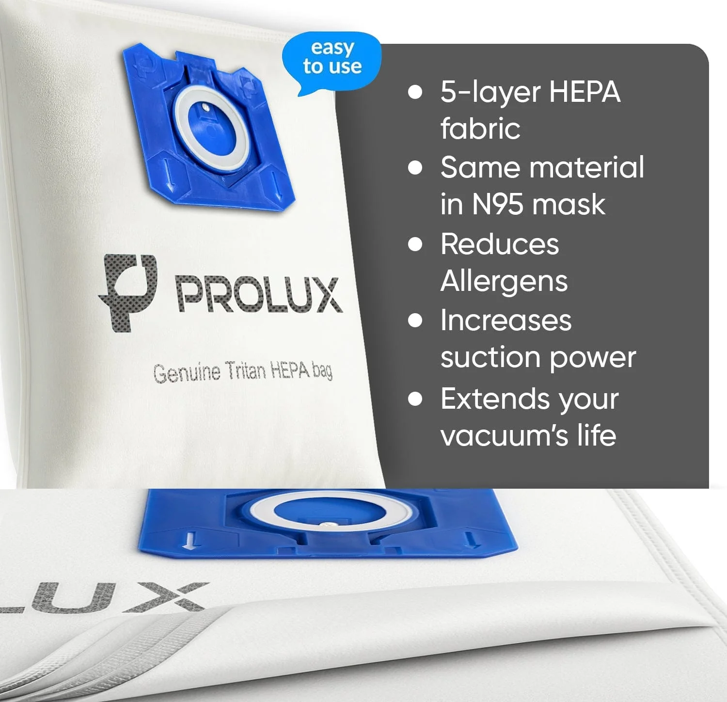 6 Pack of HEPA Bags and 2 Post Filters for the Prolux Tritan Canister Vacuum Cleaner - Image 4