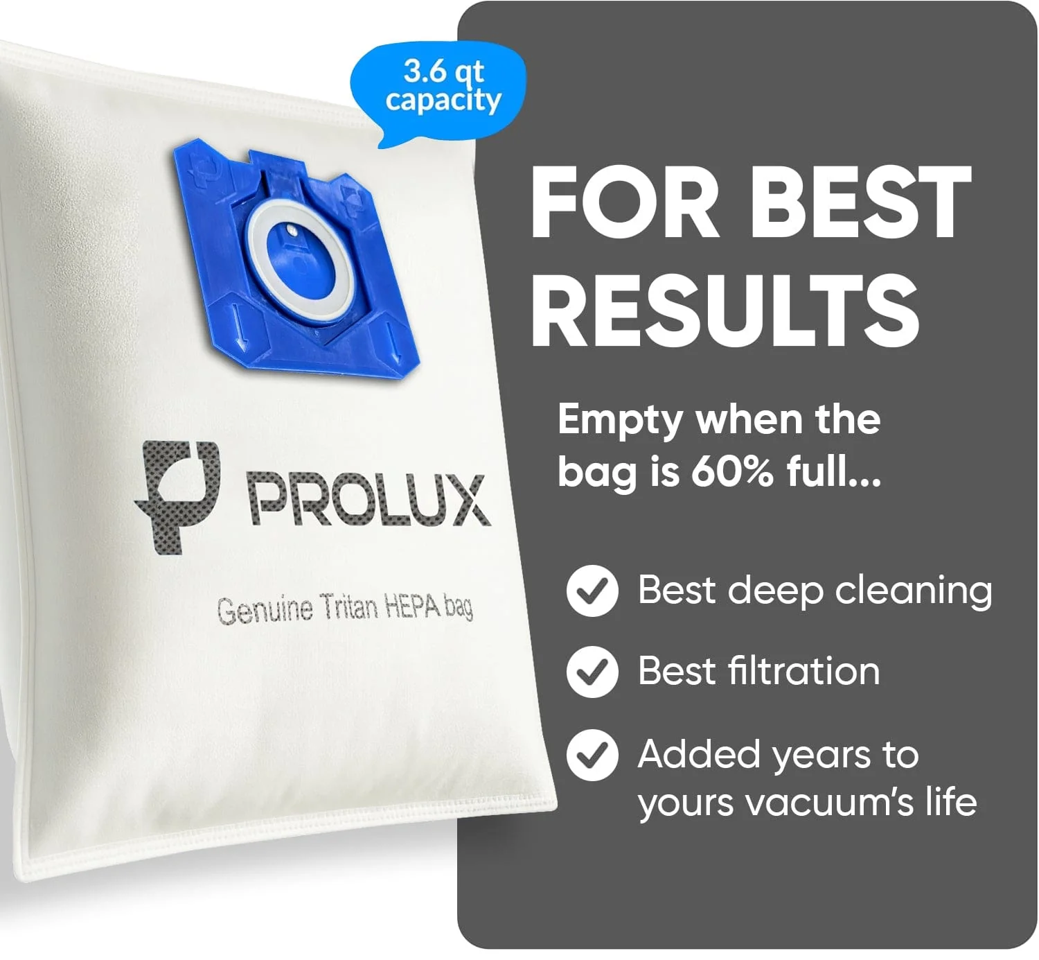 6 Pack of HEPA Bags and 2 Post Filters for the Prolux Tritan Canister Vacuum Cleaner - Image 6