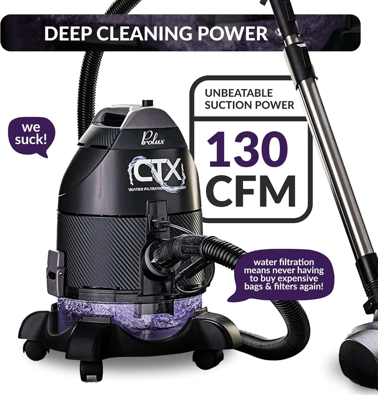 Prolux CTX ELITE Water Filtration Bagless Canister Vacuum Cleaner w/ Prolux Storm Shampooer Kit - Image 3