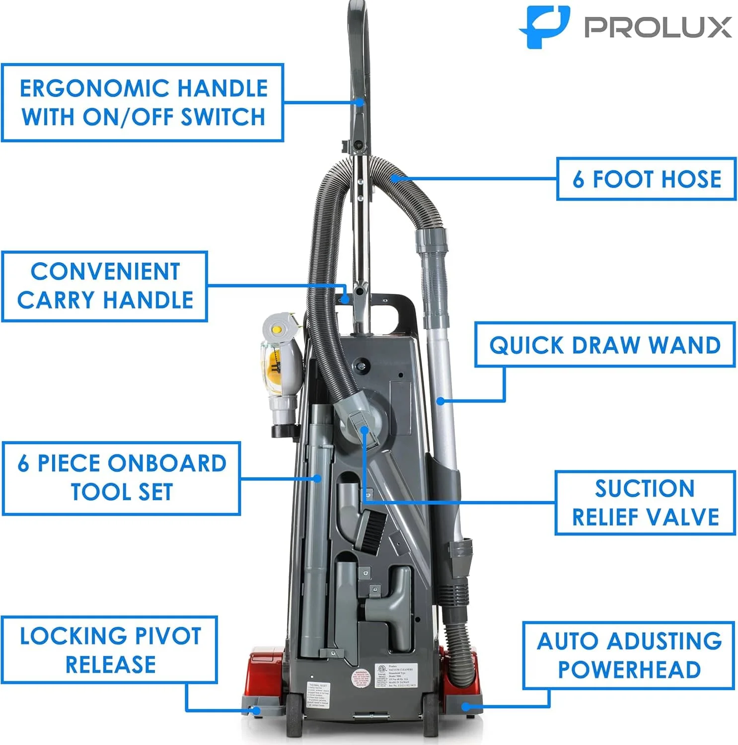 Prolux 7000 Upright Sealed HEPA Vacuum with on board tools and 7 Year Warranty - Image 4