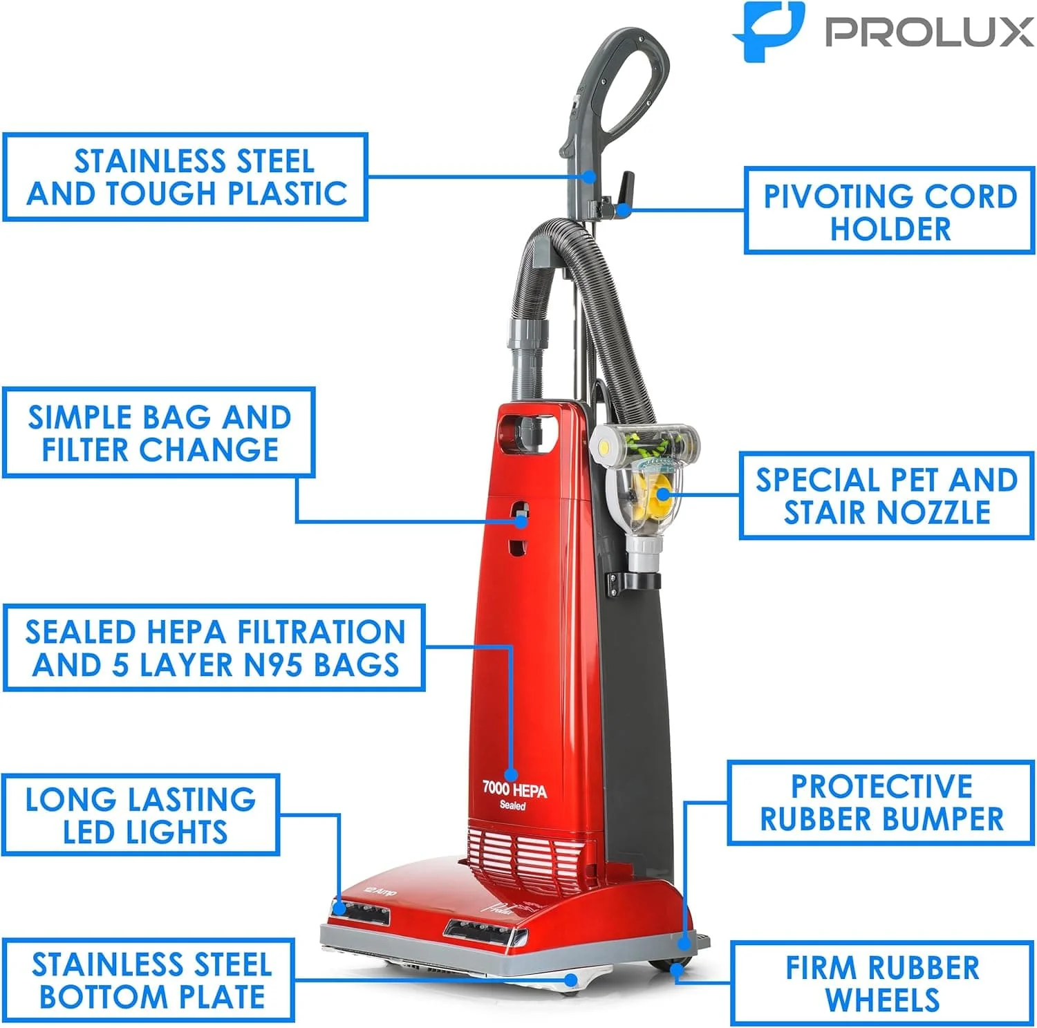 Prolux 7000 Upright Sealed HEPA Vacuum with on board tools and 7 Year Warranty - Image 5