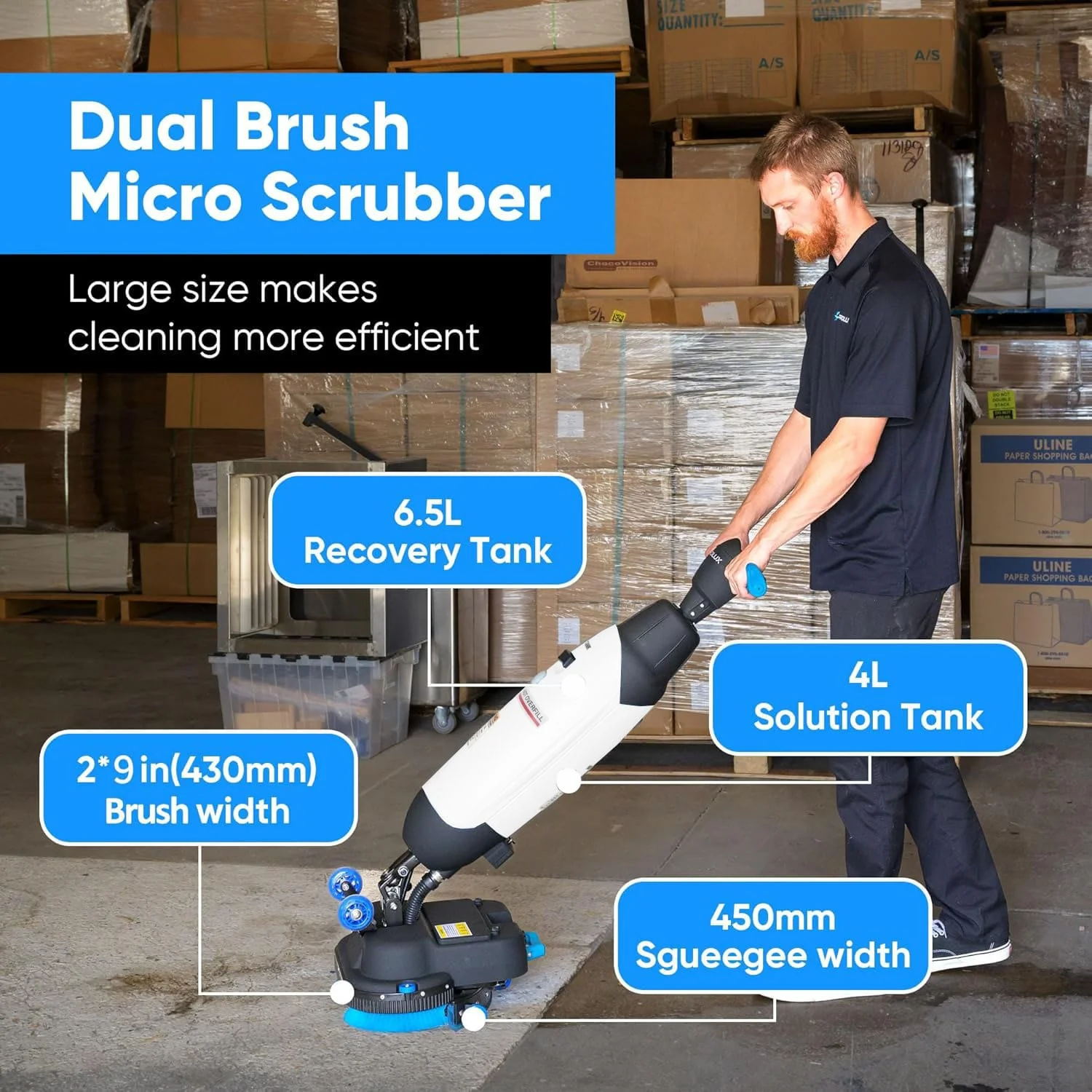 Prolux PLCC430BN Cordless Commercial Micro Dual Brush Floor Cleaner, Scrubber and Buffer - Image 7