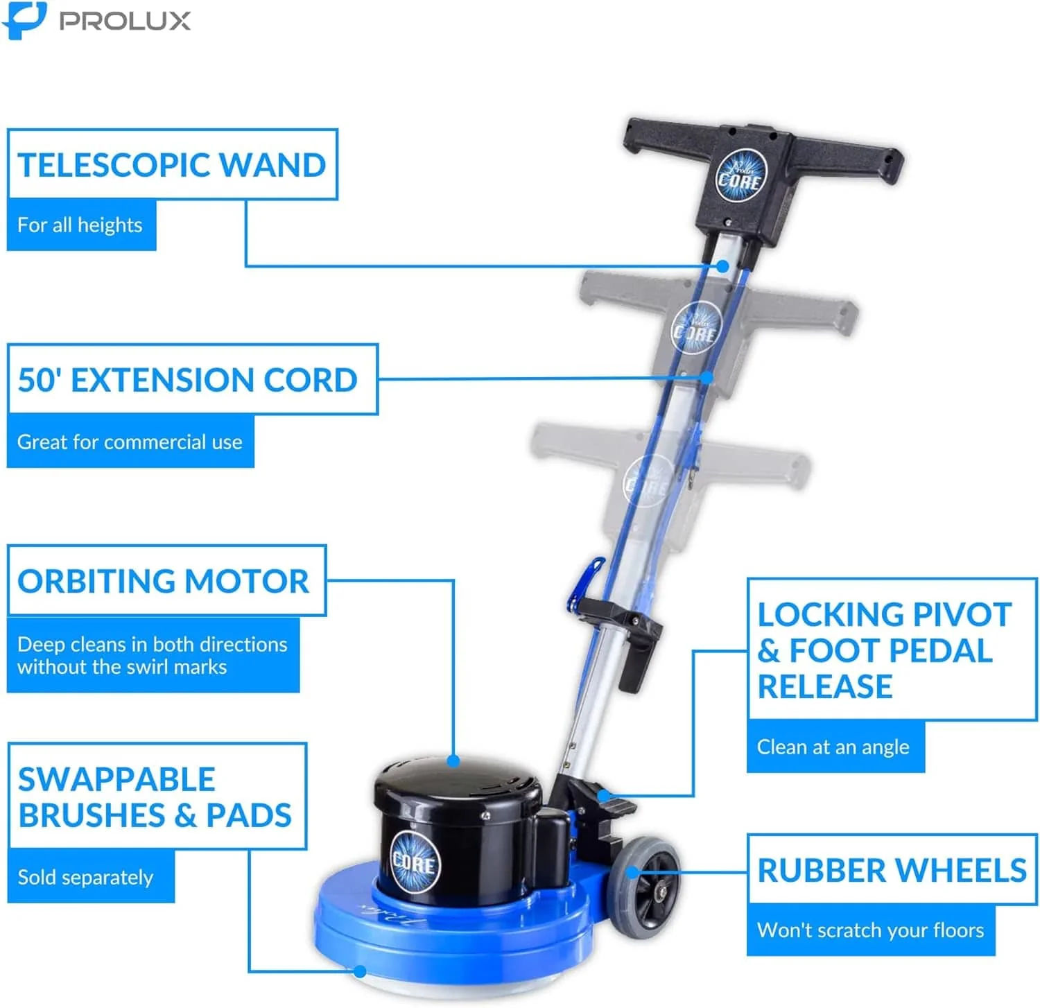Prolux Core 13" Heavy Duty Commercial Polisher Floor Buffer Machine Scrubber and 5 Pads - Image 5