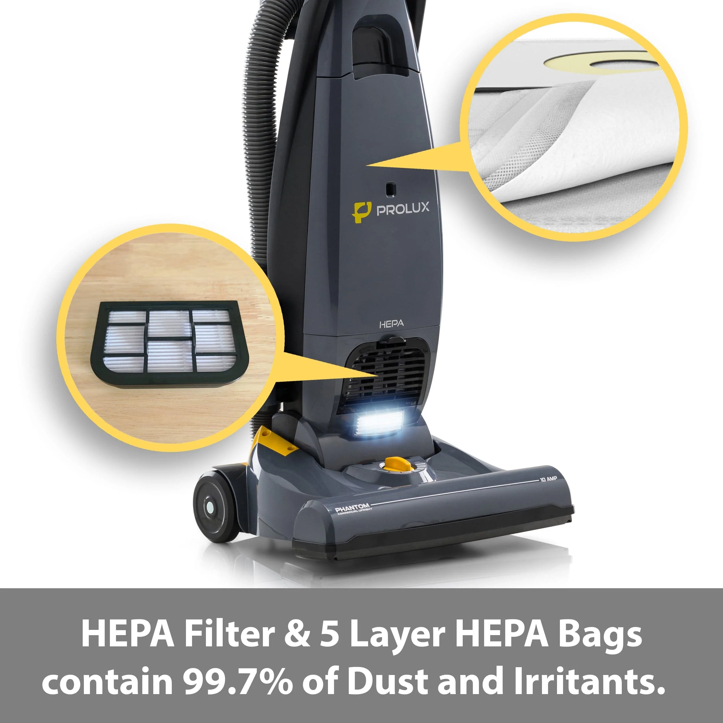 Prolux Phantom Commercial Bagged Upright Sealed HEPA Pet Vacuum for Professional Cleaners - Image 7