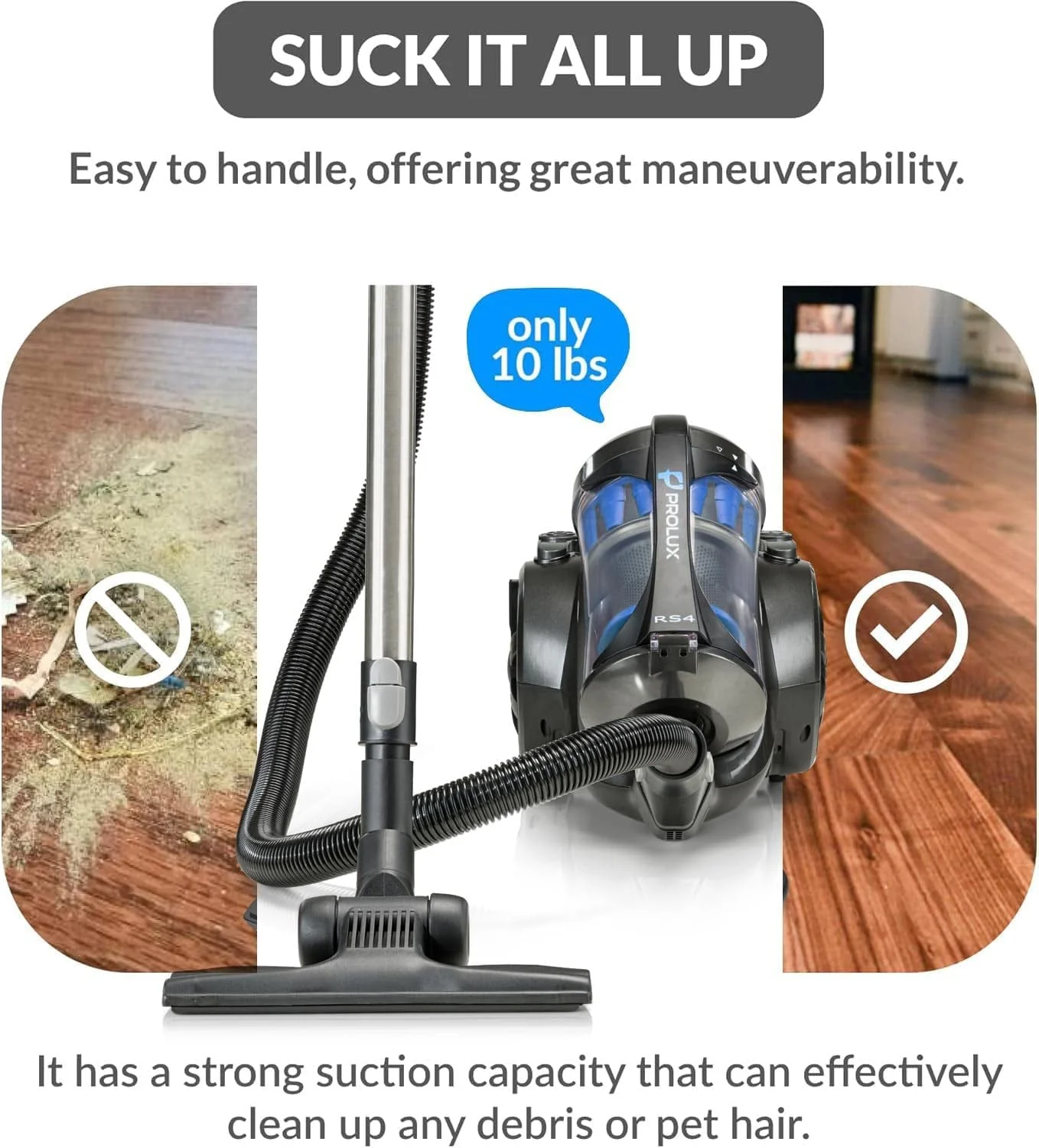 Prolux RS4 Lightweight Bagless Canister Vacuum with HEPA Filtration Premium Button Lock Tools and Automatic Cord Rewind - Image 5
