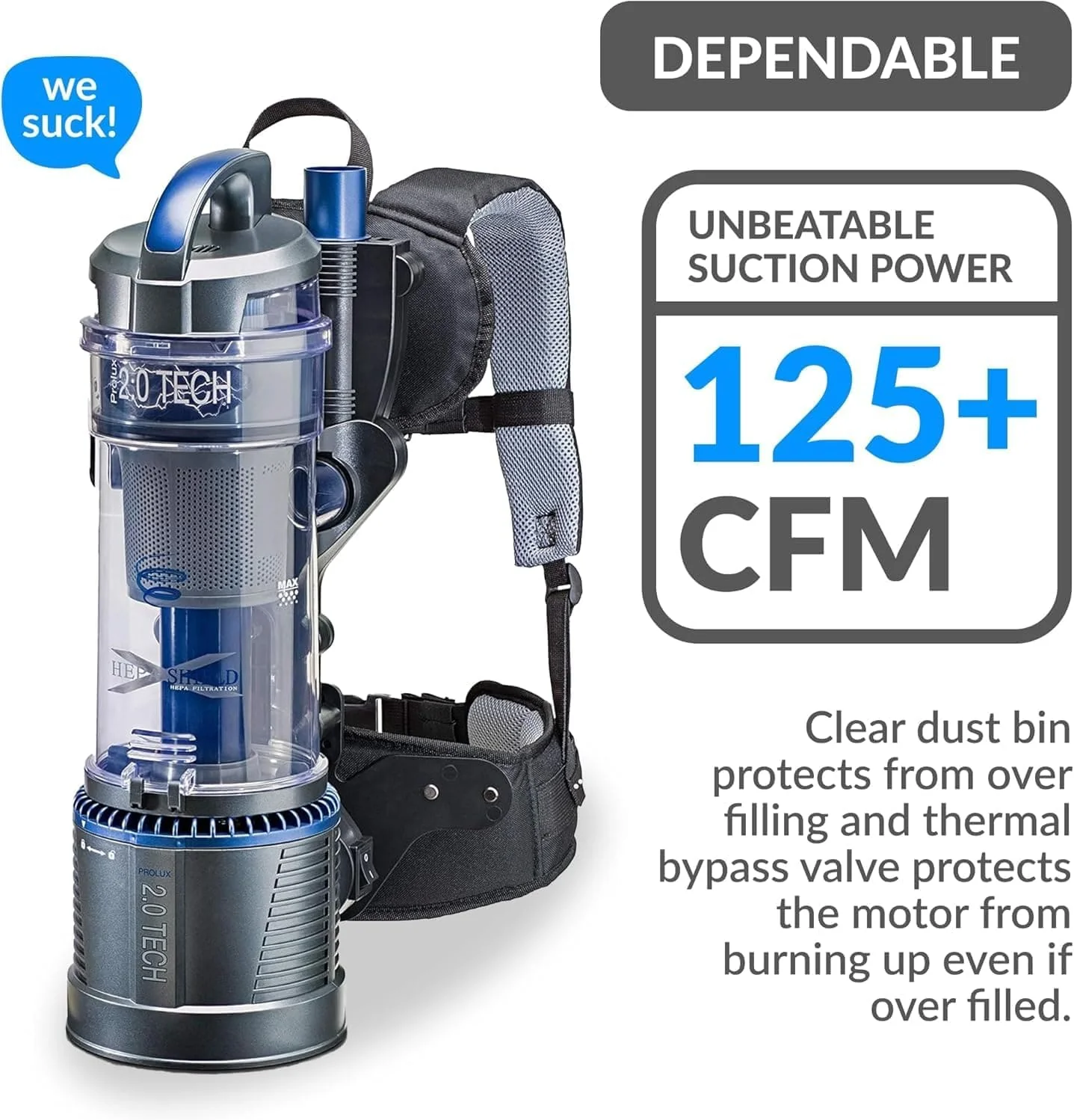 Lightweight Prolux 2.0 Bagless Upright Backpack Vacuum w/ Electric Powerhead Kit and 5 YR Warranty - Image 6
